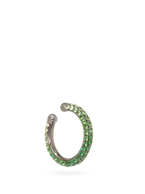 Matchesfashion.com Lynn Ban - Orbital Tsavorite & Rhodium Plated Ear Cuff - Womens - Green