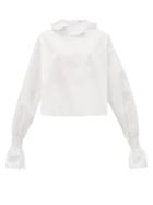 Matchesfashion.com Franoise - Ruffled Neck Cotton Poplin Blouse - Womens - White
