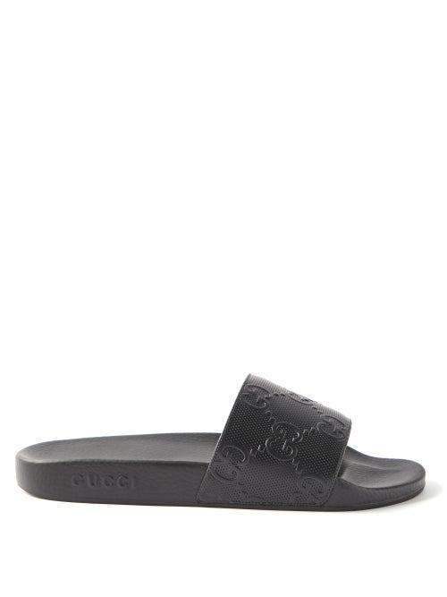 Gucci - Pursuit Gg-embossed Slides - Mens - Black
