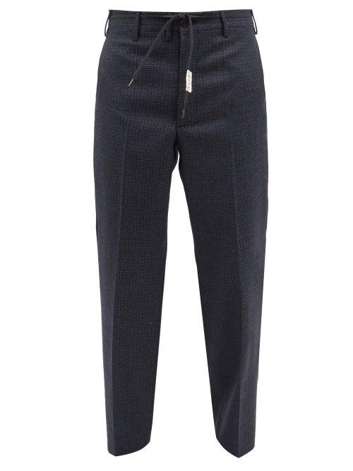 Marni - Checked Wool Trousers - Mens - Navy