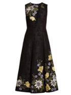 Erdem Yasmine Floral-embroidered Cotton-blend Gown