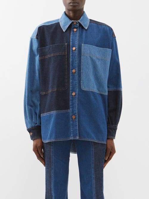 See By Chlo - Patchwork Upcycled-denim Oversized Shirt - Womens - Blue Multi