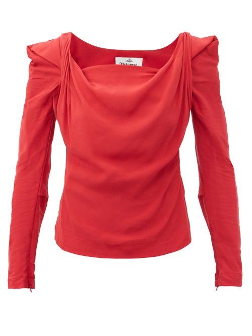 Matchesfashion.com Vivienne Westwood - Elizabeth Cowl-neck Crepe-de-chine Top - Womens - Red