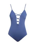 Matchesfashion.com Mara Hoffman - Siona Cut Out Swimsuit - Womens - Blue