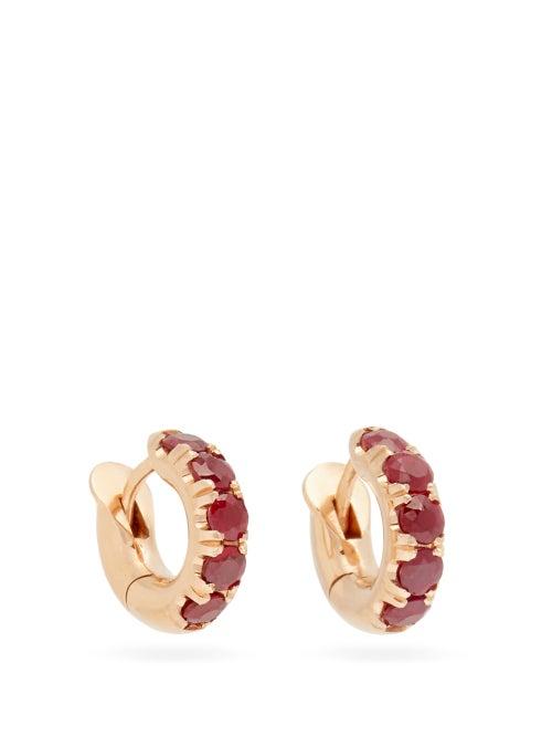 Matchesfashion.com Spinelli Kilcollin - Mini Macro Ruby & 18kt Rose Gold Huggie Earrings - Womens - Red Multi
