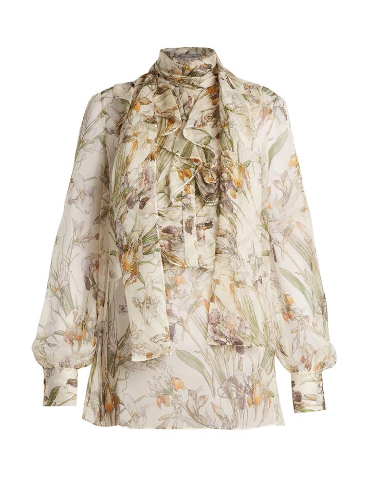 Alexander Mcqueen Wild Iris-print Sheer Silk-chiffon Blouse