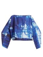 Matchesfashion.com Issey Miyake - Brush Stroke Print Cotton Blend Cropped Top - Womens - Blue Print