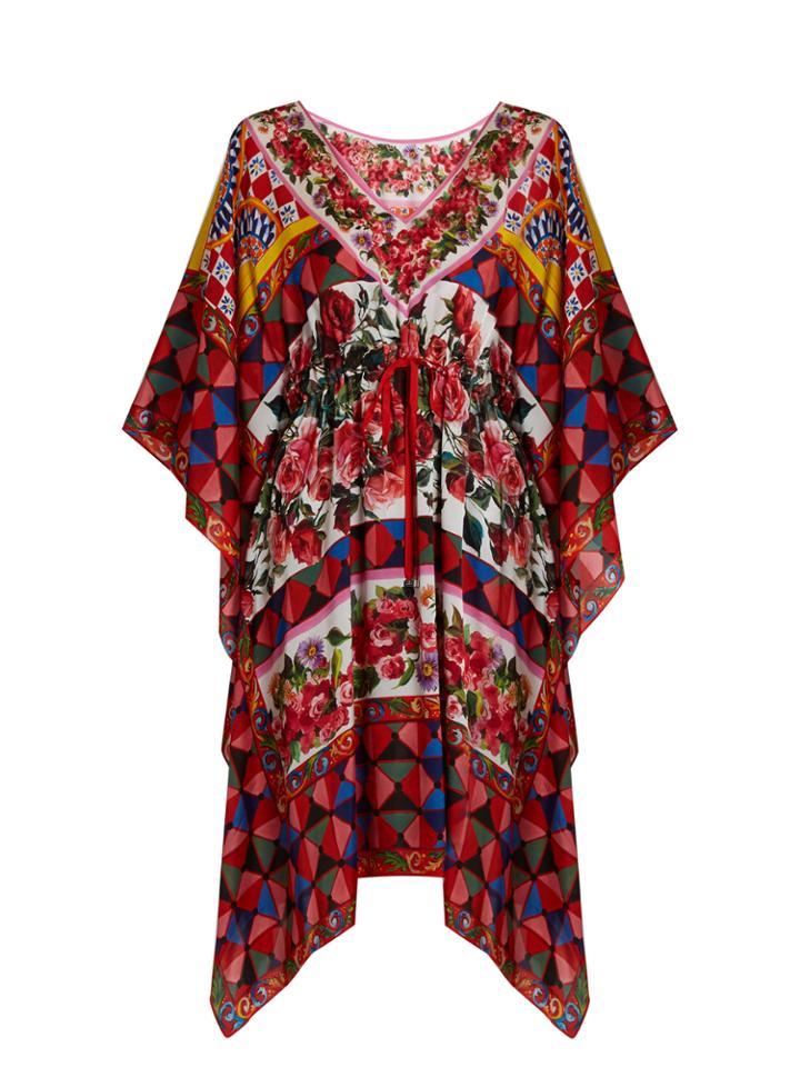 Dolce & Gabbana Carretto-print Silk Crepe De Chine Kaftan