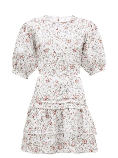 Matchesfashion.com Sir - Haisley Floral Print Laced Back Linen Mini Dress - Womens - Ivory Multi