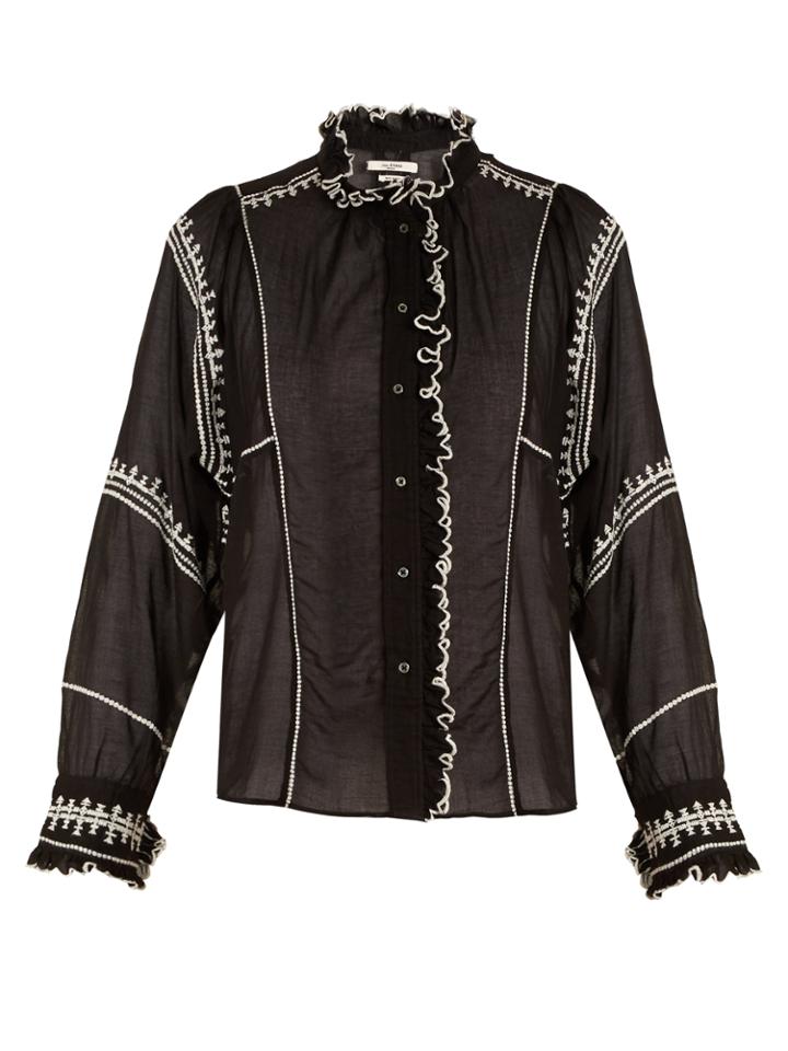 Isabel Marant Étoile Lauryn Ruffle-trimmed Embroidered Cotton Blouse