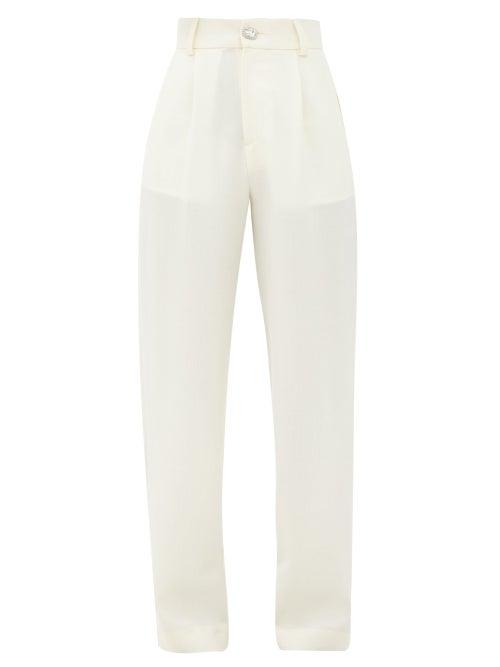 Matchesfashion.com Edward Crutchley - Crystal-button Wool Straight-leg Trousers - Womens - Ivory