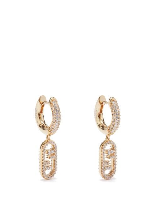 Fendi - Ff Crystal-hoop Earrings - Womens - Gold