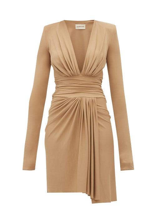 Matchesfashion.com Alexandre Vauthier - Draped Plunge Neckline Crepe Dress - Womens - Beige