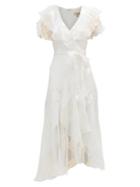 Matchesfashion.com Temperley London - Clarisse Ruffled Metallic-jacquard Chiffon Dress - Womens - White