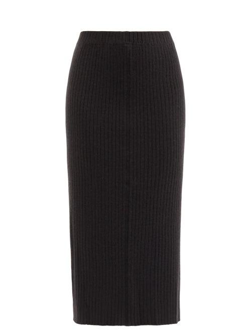 Allude - Ribbed Cashmere Midi Skirt - Womens - Black