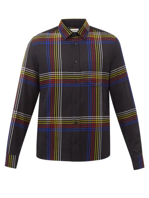 Saint Laurent - Checked Wool Shirt - Mens - Black