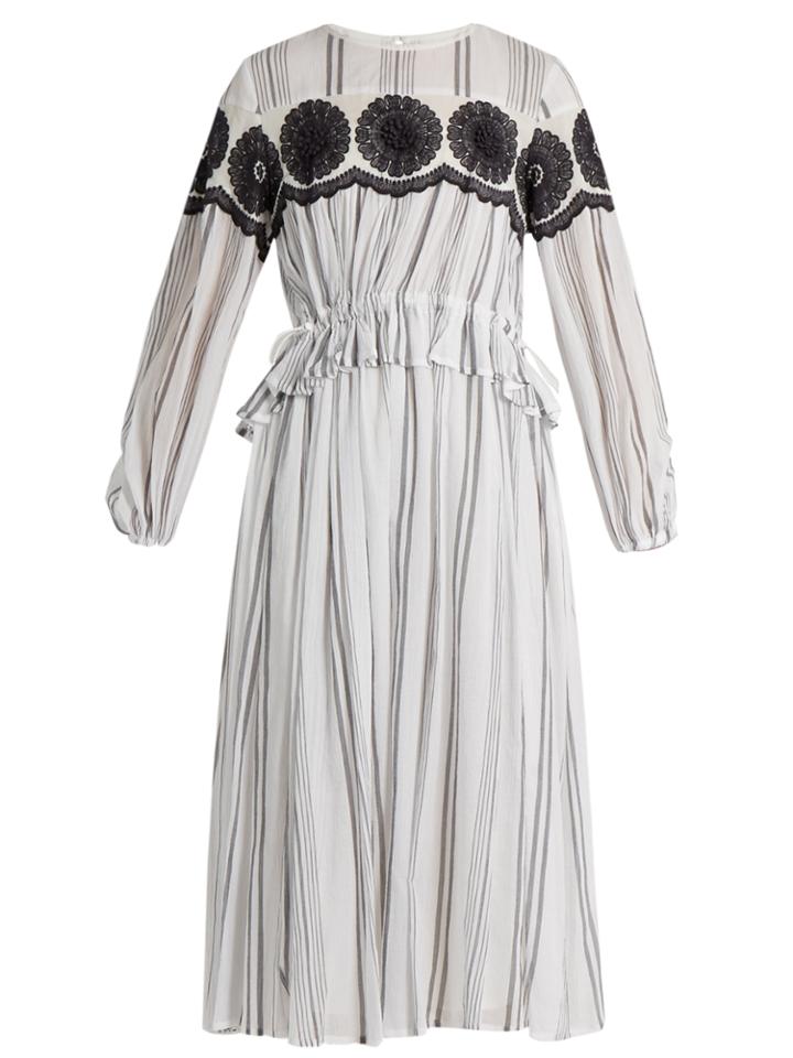 Muveil Floral-embroidered Striped-cotton Dress