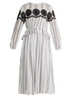 Muveil Floral-embroidered Striped-cotton Dress