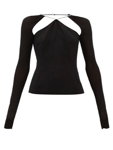 Nensi Dojaka - Halterneck Cutout Long-sleeve Crepe Top - Womens - Black