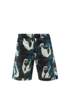Mens Basics Desmond & Dempsey - Sifaka Lemur-print Cotton-poplin Pyjama Shorts - Mens - Black Multi