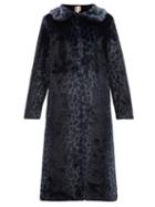 Matchesfashion.com Shrimps - Patrick Leopard Print Faux Fur Coat - Womens - Navy