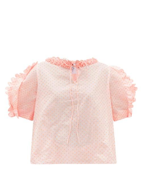 Matchesfashion.com Horror Vacui - Fanny Polka-dot Fli-coup Cotton-poplin Blouse - Womens - Pink