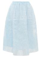 Matchesfashion.com Simone Rocha - Daisy-embroidered Pintucked Organza Skirt - Womens - Blue