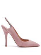 Matchesfashion.com Valentino - Crystal Embellished Slingback Suede Pumps - Womens - Light Pink
