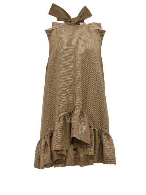 Matchesfashion.com Msgm - Houndstooth Wool Blend Mini Dress - Womens - Brown