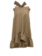 Matchesfashion.com Msgm - Houndstooth Wool Blend Mini Dress - Womens - Brown