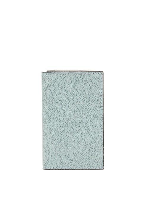 Matchesfashion.com Valextra - Compact Bi Fold Grained Leather Wallet - Womens - Light Blue
