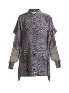 Matchesfashion.com Diane Von Furstenberg - Dot Print Sheer Sleeve Silk Crepe De Chine Shirt - Womens - Navy White