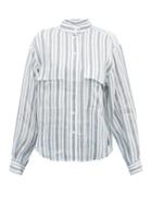 Matchesfashion.com Frame - Stand-collar Striped Linen-blend Shirt - Womens - White Multi