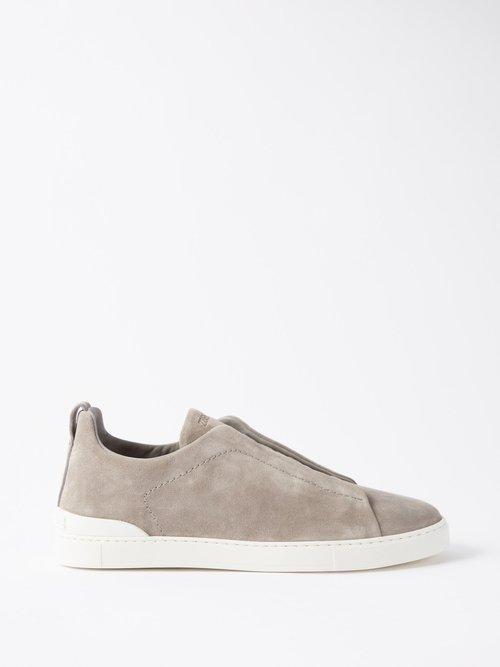 Zegna - Triple Stitch Suede Trainers - Mens - Grey