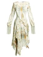 Matchesfashion.com Alexander Mcqueen - Butterfly Print Silk Satin Asymmetric Midi Dress - Womens - V626