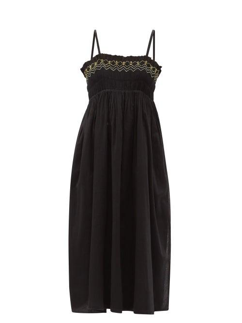 Ladies Beachwear Anaak - Rosa Shirred Cotton-khadi Midi Dress - Womens - Black