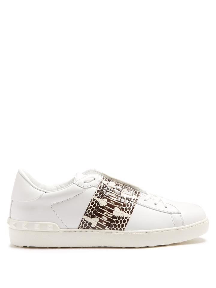 Valentino Open Low-top Watersnake And Leather Trainers