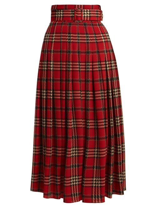 Matchesfashion.com Emilia Wickstead - Richie Tartan Print Pleated Skirt - Womens - Red Multi