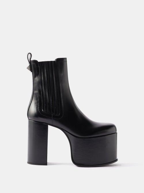 Valentino Garavani - Club 125 Leather Platform Ankle Boots - Womens - Black