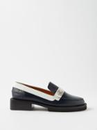 Ganni - Crystal-embellished Leather Loafers - Womens - Navy White