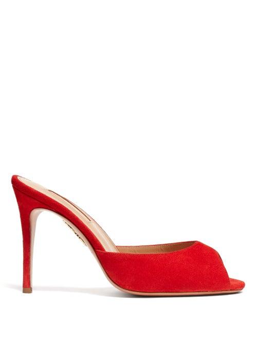 Matchesfashion.com Aquazzura - Samantha 85 Peep Toe Suede Mules - Womens - Red