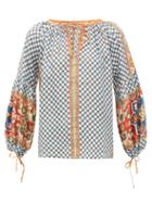 Matchesfashion.com D'ascoli - Byzantium Graphic Print Silk Faille Maxi Blouse - Womens - Blue Multi