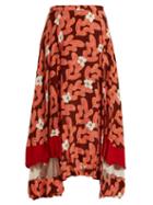 Matchesfashion.com Toga - Abstract Floral Print Panelled Midi Skirt - Womens - Red