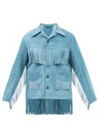 Bode - Appalachian Fringed Suede Jacket - Mens - Blue