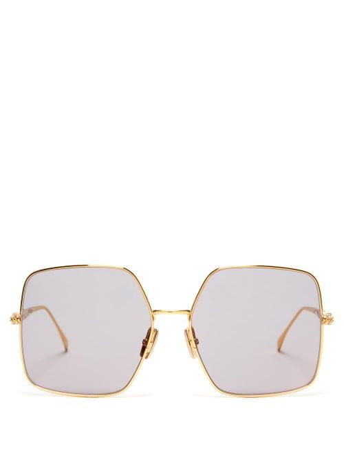 Matchesfashion.com Fendi - Baguette Oversized Square Metal Sunglasses - Womens - Gold