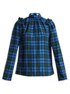 Matchesfashion.com Msgm - High Neck Tartan Blouse - Womens - Blue
