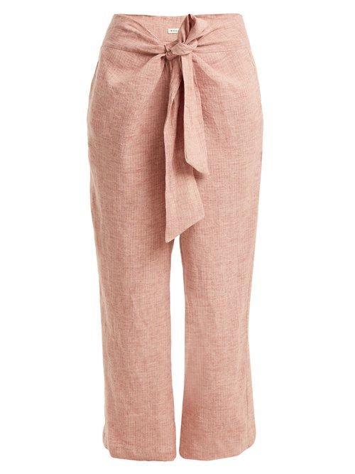 Matchesfashion.com Masscob - Tie Waist Straight Leg Linen Trousers - Womens - Light Pink