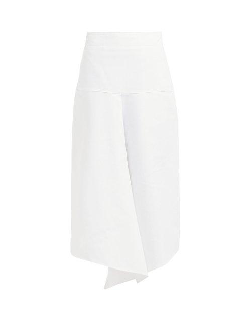 Matchesfashion.com Tibi - Draped Asymmetric Cotton Midi Skirt - Womens - White
