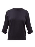 Matchesfashion.com Brunello Cucinelli - Grosgrain Appliqu Cashmere Sweater - Womens - Dark Blue