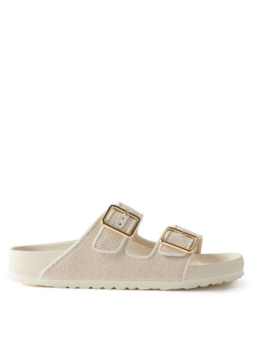 Birkenstock 1774 - 1774 Arizona Buckled Canvas & Leather Slides - Womens - Beige